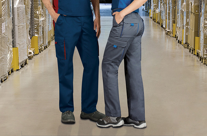 calça de trabalho bicolor multibolsos homem e mulher